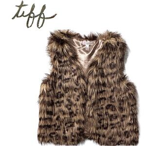 TIFF Faux Fur Animal Print Vest Lined Jacket Plush Cozy Soft Girl’s L Large